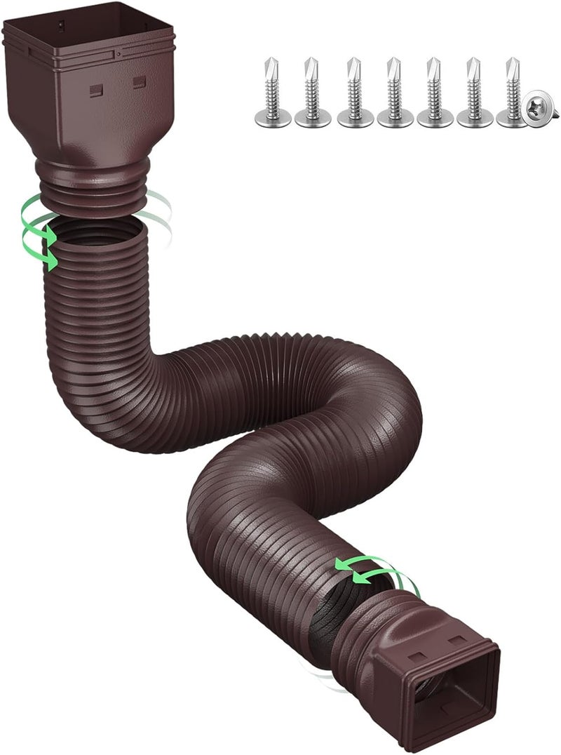 Ogutter Rain Gutter Downspout Extensions, Downspout Extender for Rainwater Drainage Flexible, Down Spout Drain Extension Pipe and Extendable from 21 to 66 Inches (Brown) - Image 1
